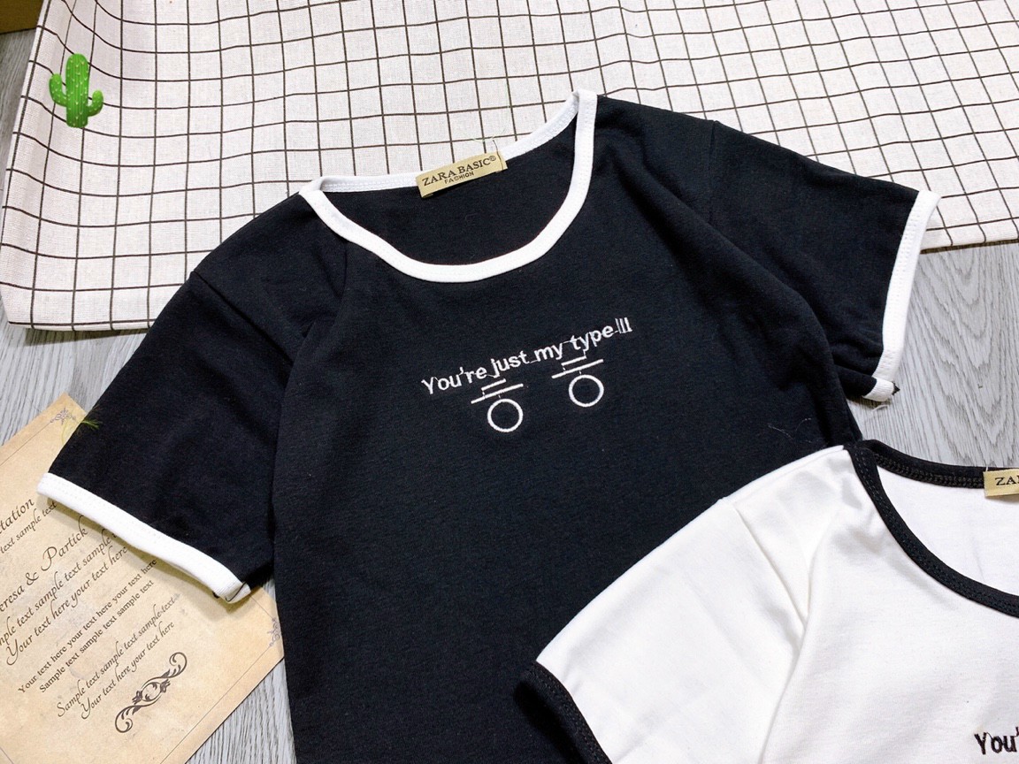 Áo croptop borip thêu chữ hàn ảnh thật
