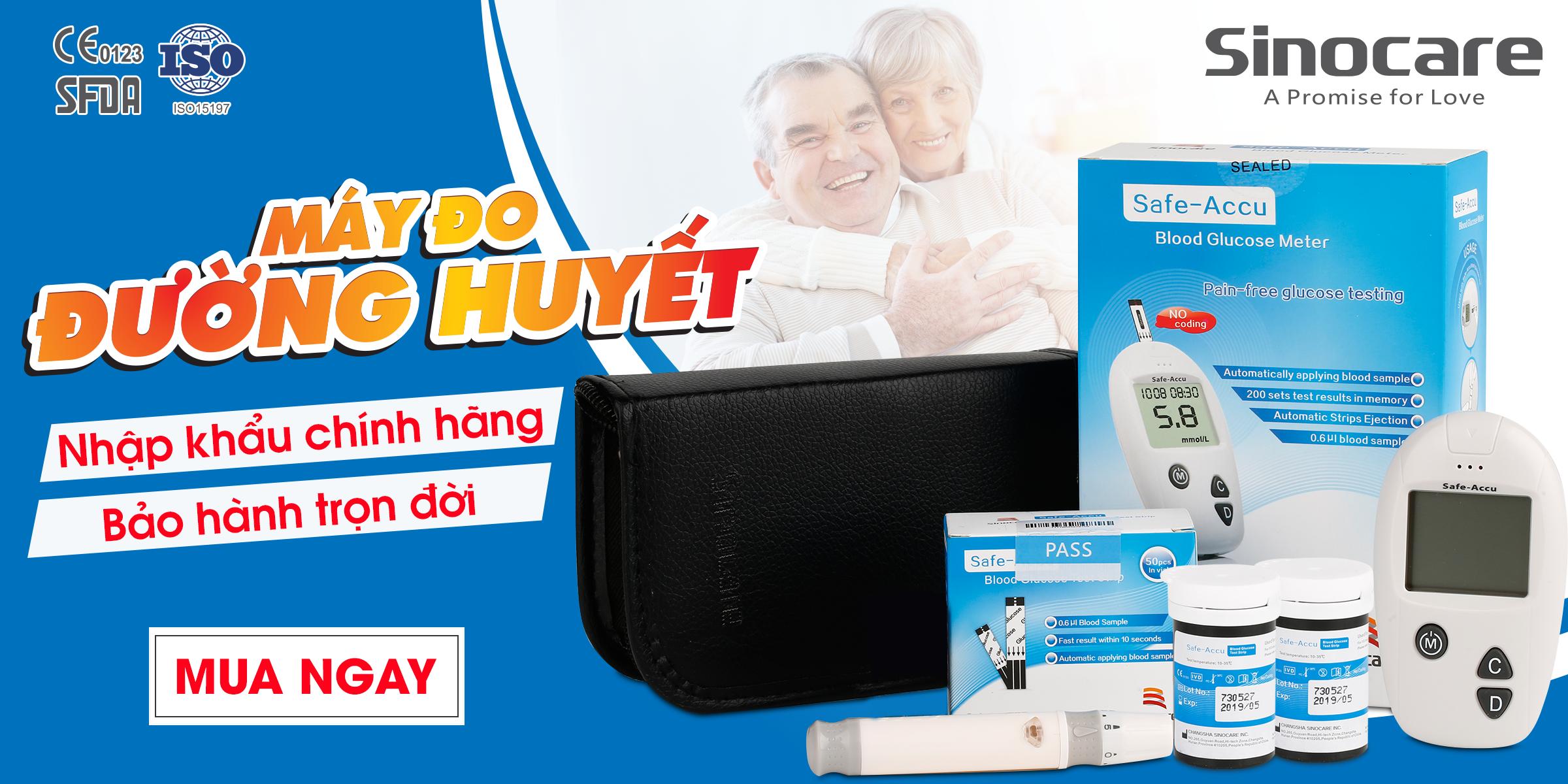 Máy đo đường huyết Safe Accu - Sinocare Đức (Tặng kèm 50 que thử và 50 kim)