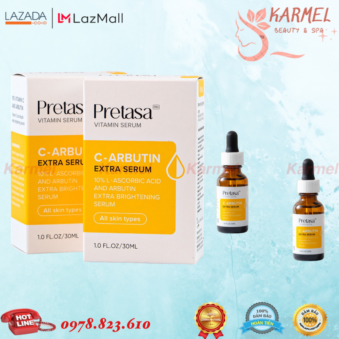 PRETASA vitamin C Arbutin Extra Serum mờ nám dưỡng trắng da 30ml - Karmel Chính Hãng