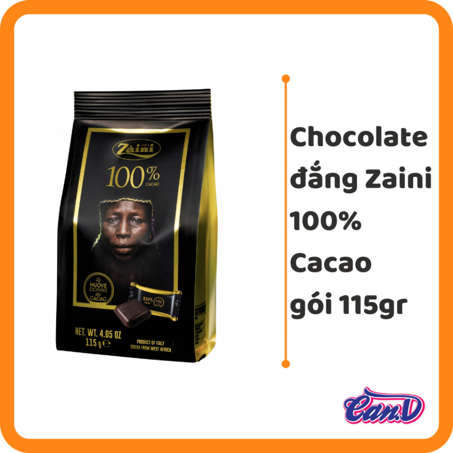 Chocolate đắng Zaini 100% Cacao gói 115gr
