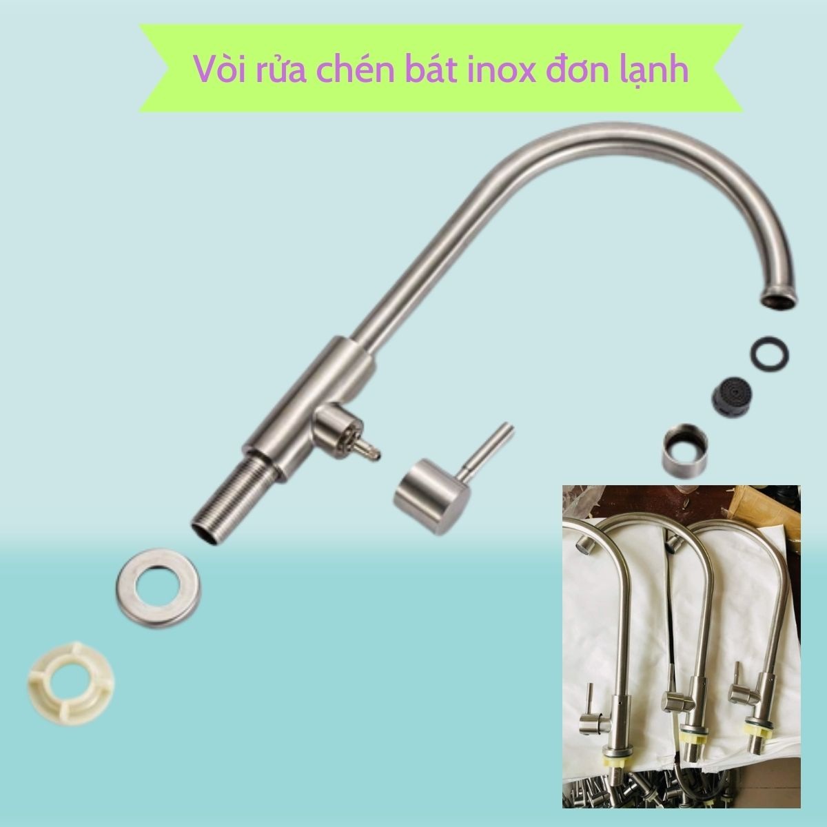 Vòi rửa chén bát đơn lạnh inox 304