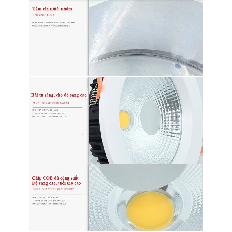 Combo 3 Đèn Led âm trần Chíp COB 5W
