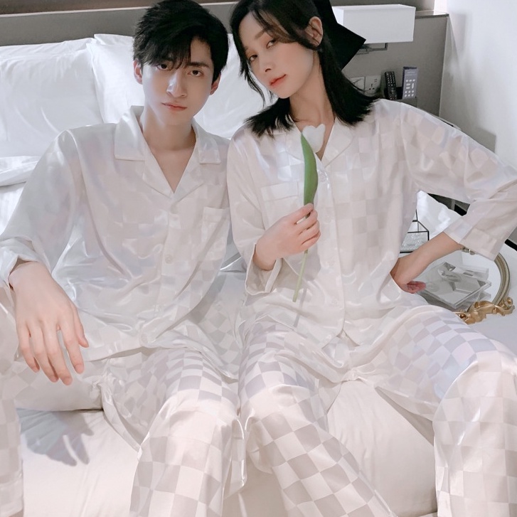 Đồ Ngủ Satin Lụa Dài Tay Cao Cấp 💫 Đồ Đôi Lụa Gấm Mặc Nhà Nam Nữ 💫 IVY614