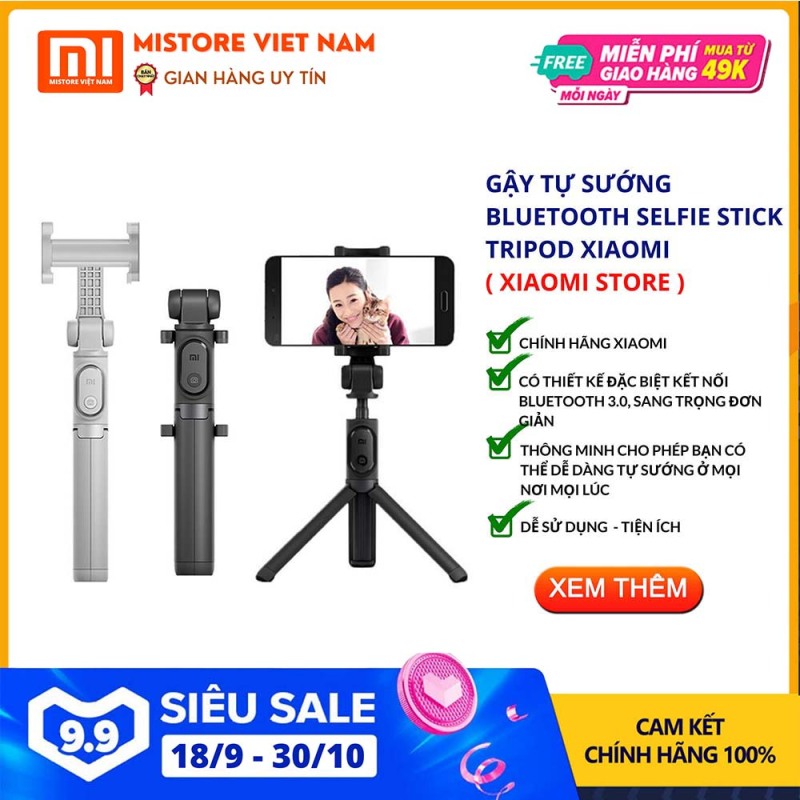 【FREESHIP XTRA】[CHÍNH HÃNG] Gậy chụp hình Xiaomi Selfie Stick Tripod Bluetooth 3 chân Đen tính năng thông minh I Tiện dụng CHÍNH HÃNG XIAOMI - Mistore Việt Nam