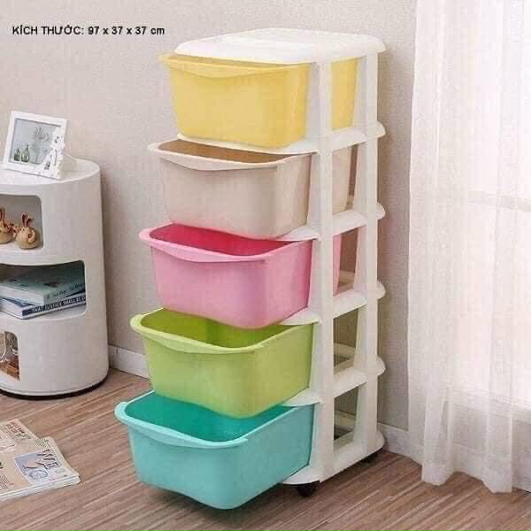 Tủ nhựa Việt Nhật 5 tầng. Tủ đa sắc 5 tầng. Có bánh xe. Chất liệu nhựa cao cấp, sang trọng