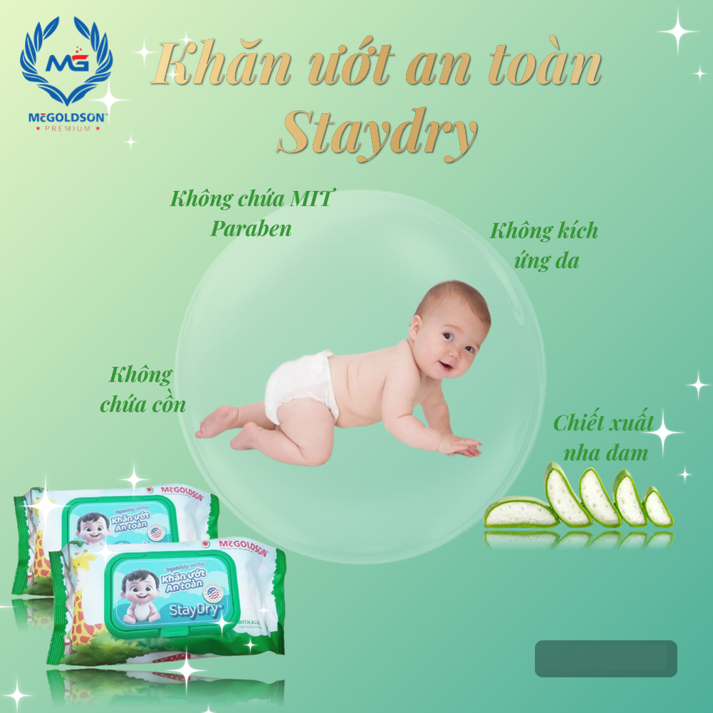 Khăn Giấy Ướt Trẻ Em Cao Cấp StayDry 100 tờ (không hương)