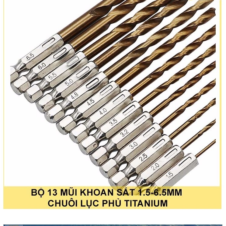 Mũi Khoan Thép Gió HSS Titanium Chuôi Lục Giác phi 1.5 - 6.5mm