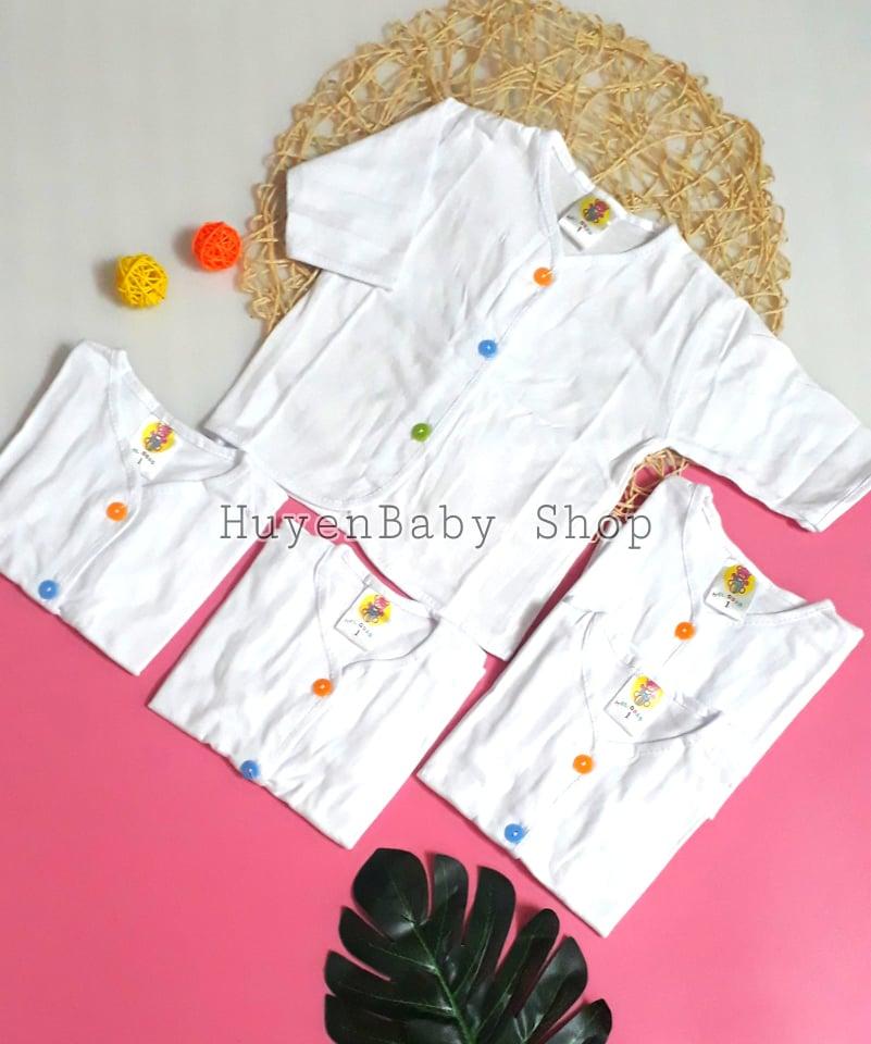 Bộ 5 Áo sơ sinh tay dài màu trắng cúc giữa nhiều màu Hello đủ size cho bé từ sơ sinh đến 11,5kg