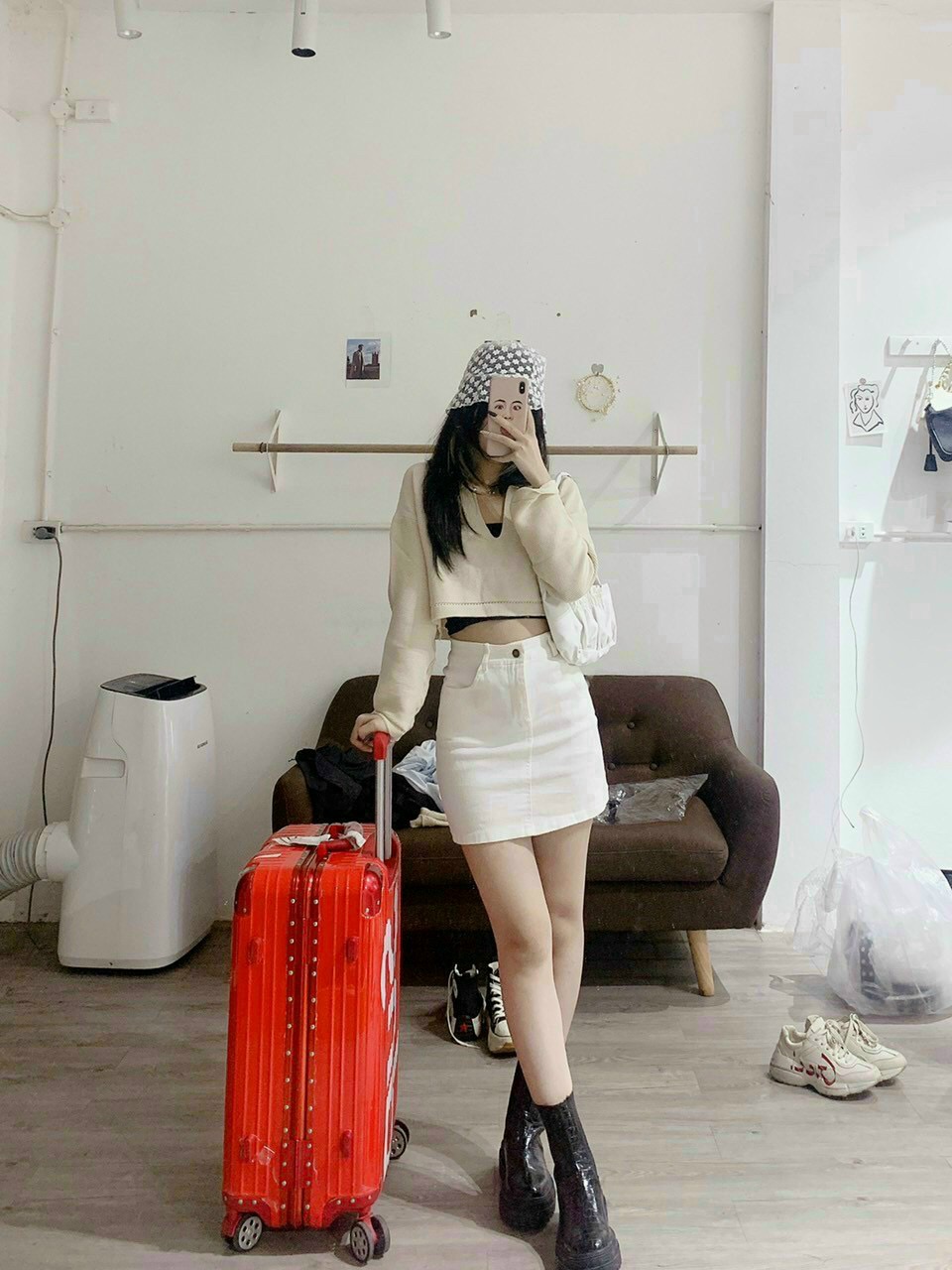 Áo thun croptop cổ trụ tay dài