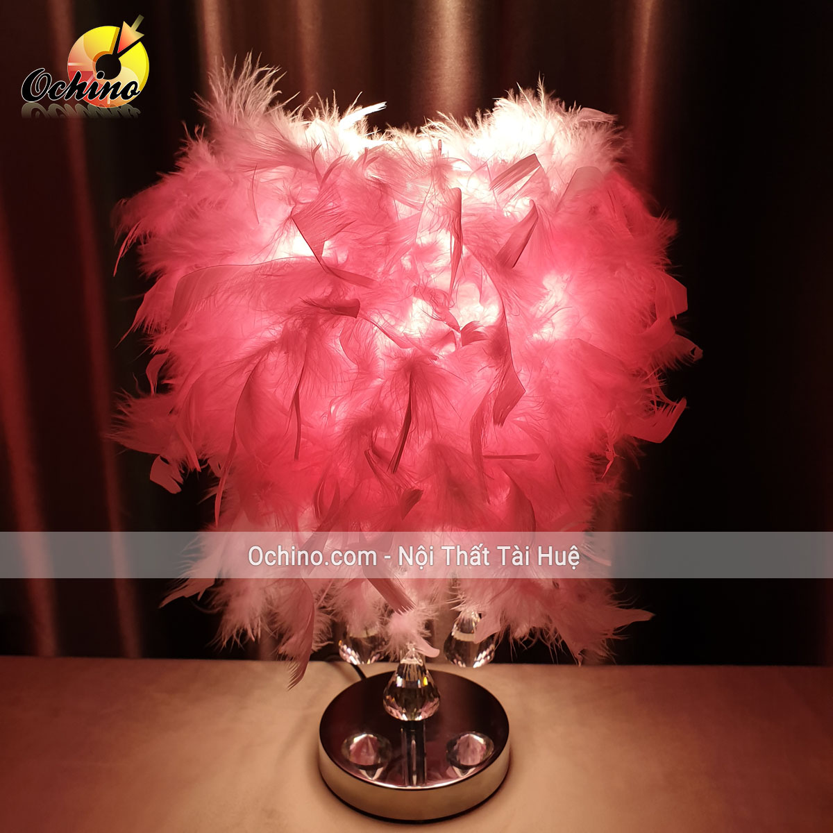 (FREESHIP) Đèn Ngủ, Đèn Ngủ lông vũ, Đèn, Đèn lông vũ Trang Trí, Đèn Lông vũ Để Bàn Đính Đá Size Lớn ( Đủ Màu Chọn)