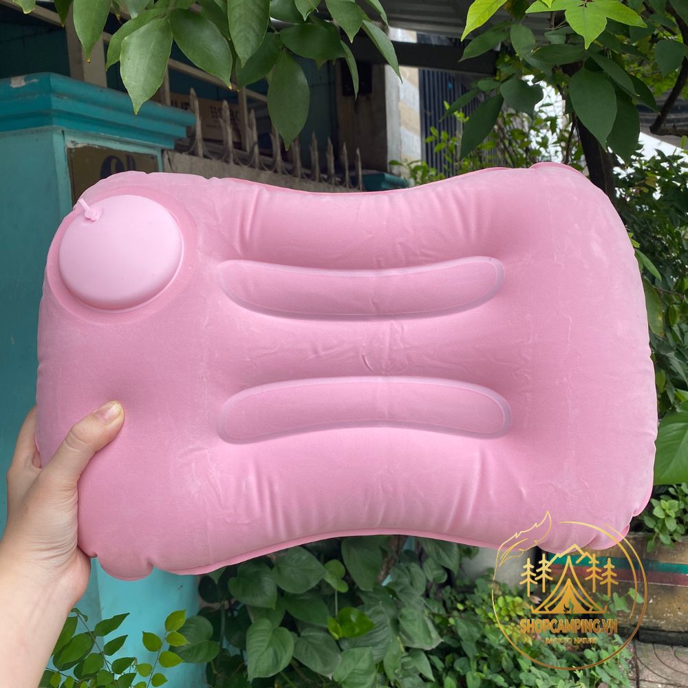 Gối hơi gấp gọn tự bơm hơi, gối hơi văn phòng, gối xếp gọn du lịch dã ngoại cắm trại Camping VietNam