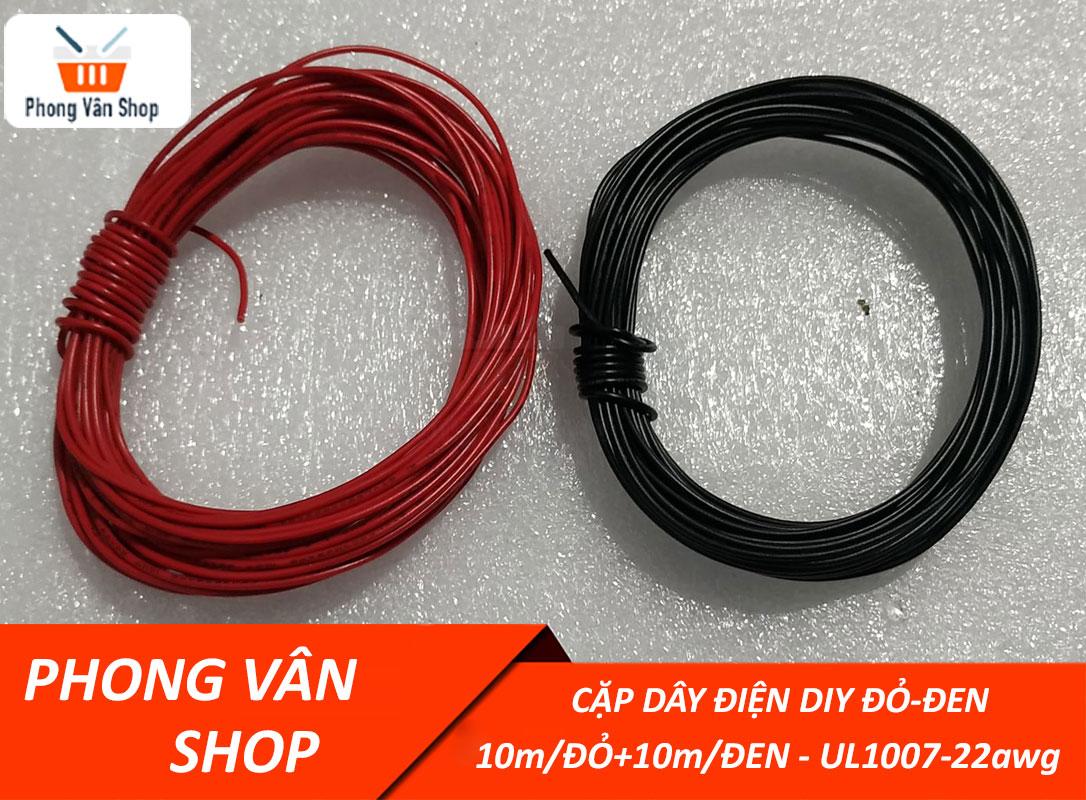 Cặp dây điện DIY đỏ đen - đỏ 10m - đen 10m - UL1007-22awg