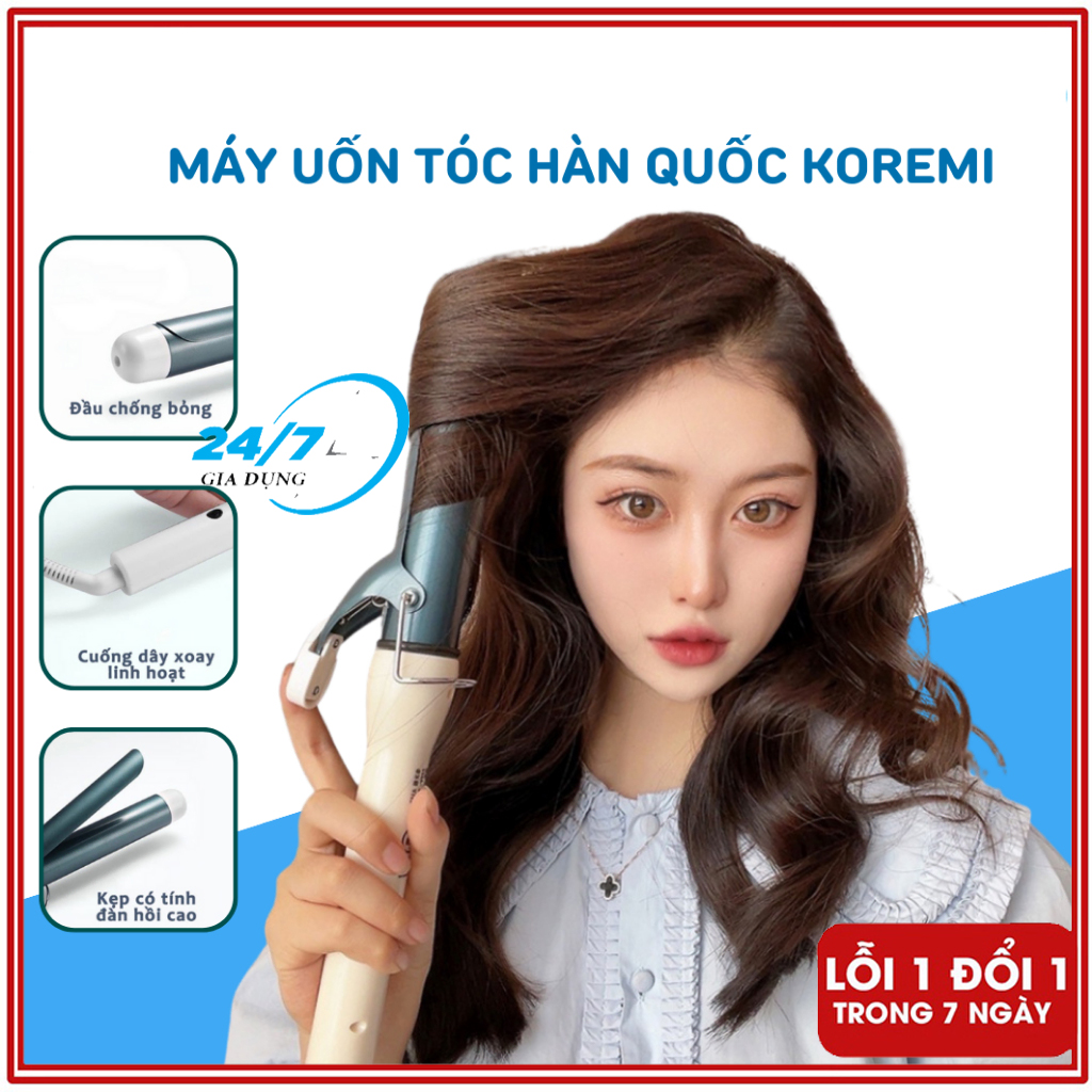 Máy uốn tóc tạo kiểu Hàn Quốc Koremi 28cm, trục tự xoay 360 độ, máy làm xoăn phồng tóc, tạo kiểu nhanh, xoăn lọn to nhỏ, máy uốn sóng tự động, Máy uốn tóc đa năng, máy làm xoăn sóng nước - Giadungbv247