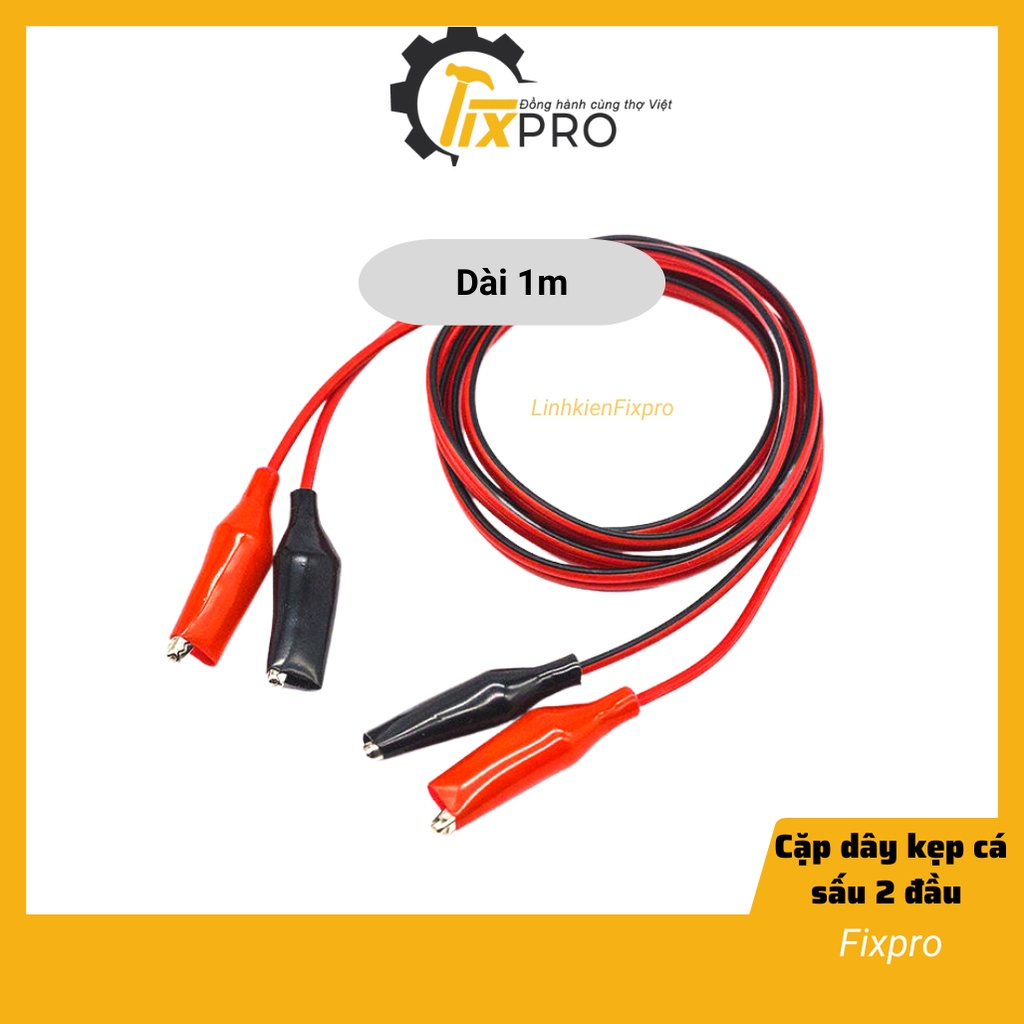 Cặp dây kẹp cá sấu 2 đầu đỏ đen loại vừa (dài 1m) - Fixpro