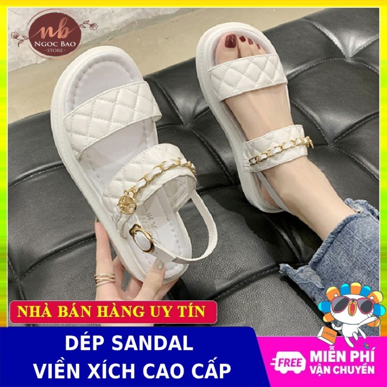 Dép sandal nữ quai ngang viền quai xích chất da cao cấp cực xinh, chống nước Hot Trend 2020,dép xăng đan học sinh đế 3 cm đế xuồng giá rẻ