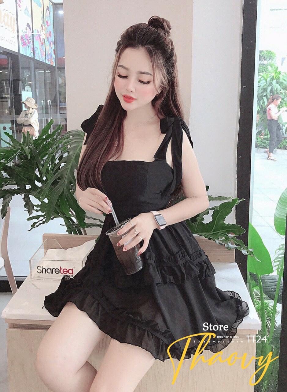 Đầm voan xếp tầng hai dây nơ vai baby TTSA0468
