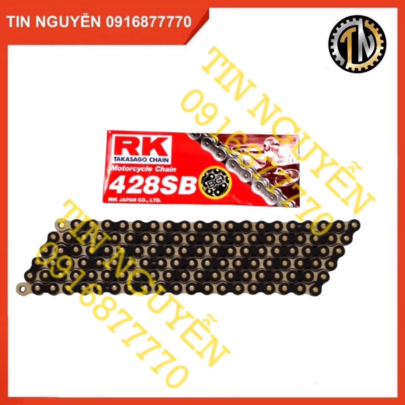 Sên rk đen vàng 428sb 9ly không phốt, dài 124 mắc chính hãng