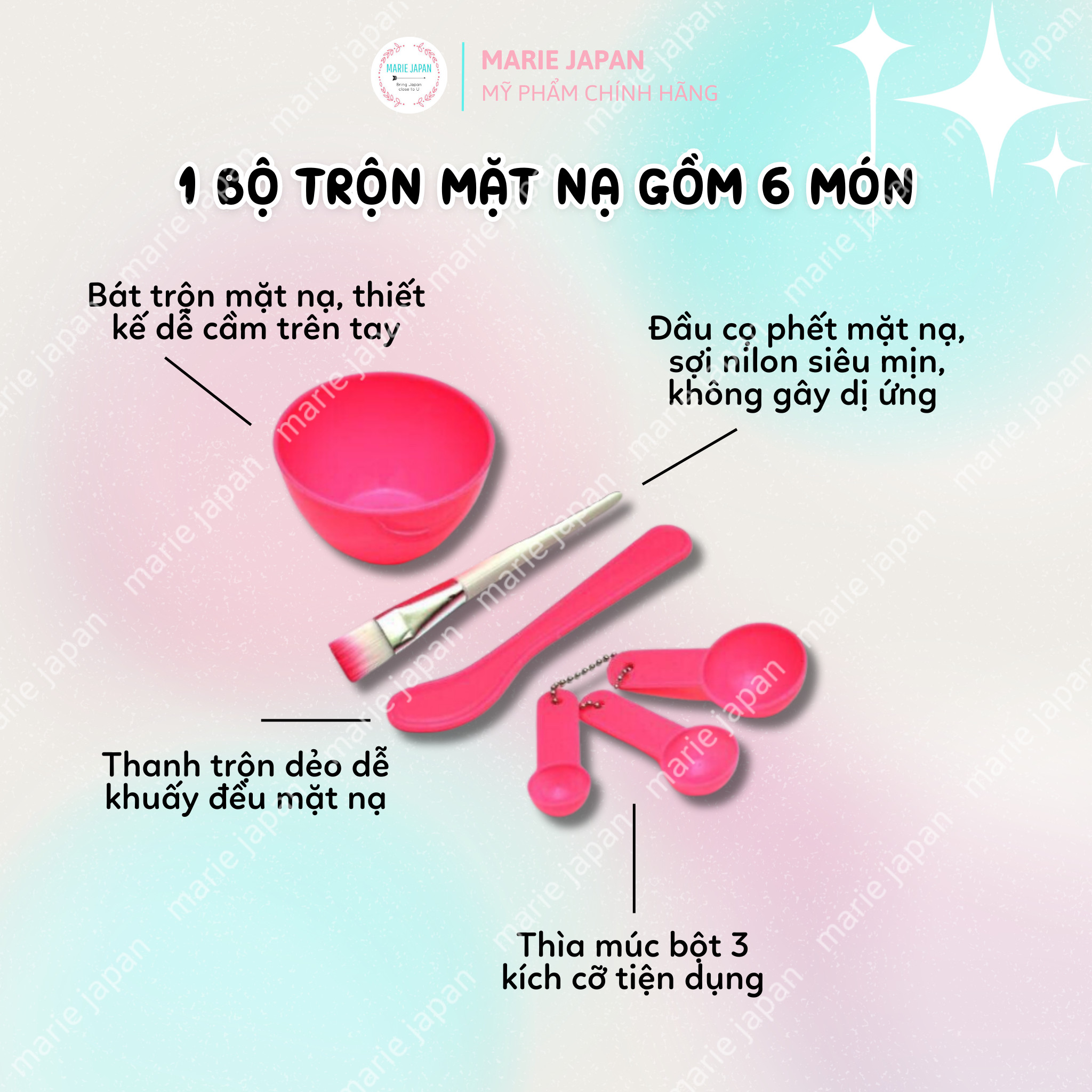 Bộ Chén Cọ Khuấy Trộn Đắp Mặt Nạ Bột 6 Món