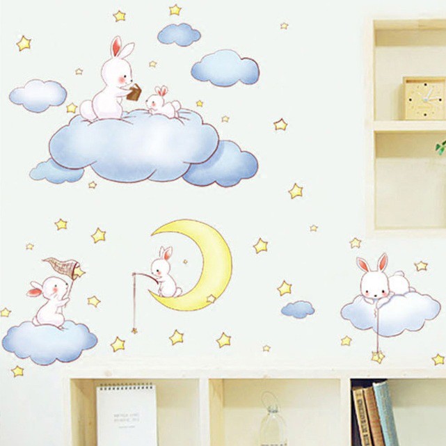 Decal dán tường Thỏ - Mặt Trăng Cho Bé