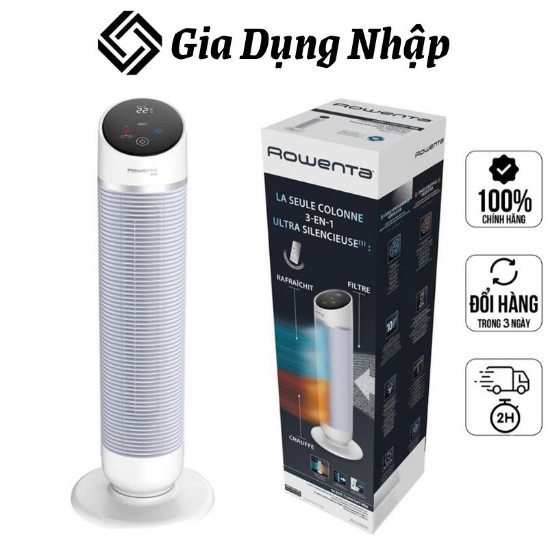 Rowenta 3-in-1 silent comfort hq8120 tower fan heater, fan and air filter, eco heating mode, smart mode, remote control, timer, auto-off, white
