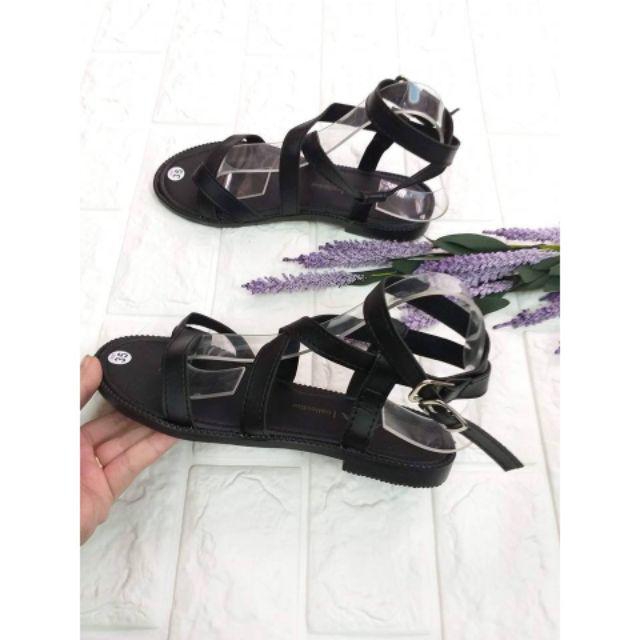 giày sandal đế bằng chiến binh đen hot hit - G02