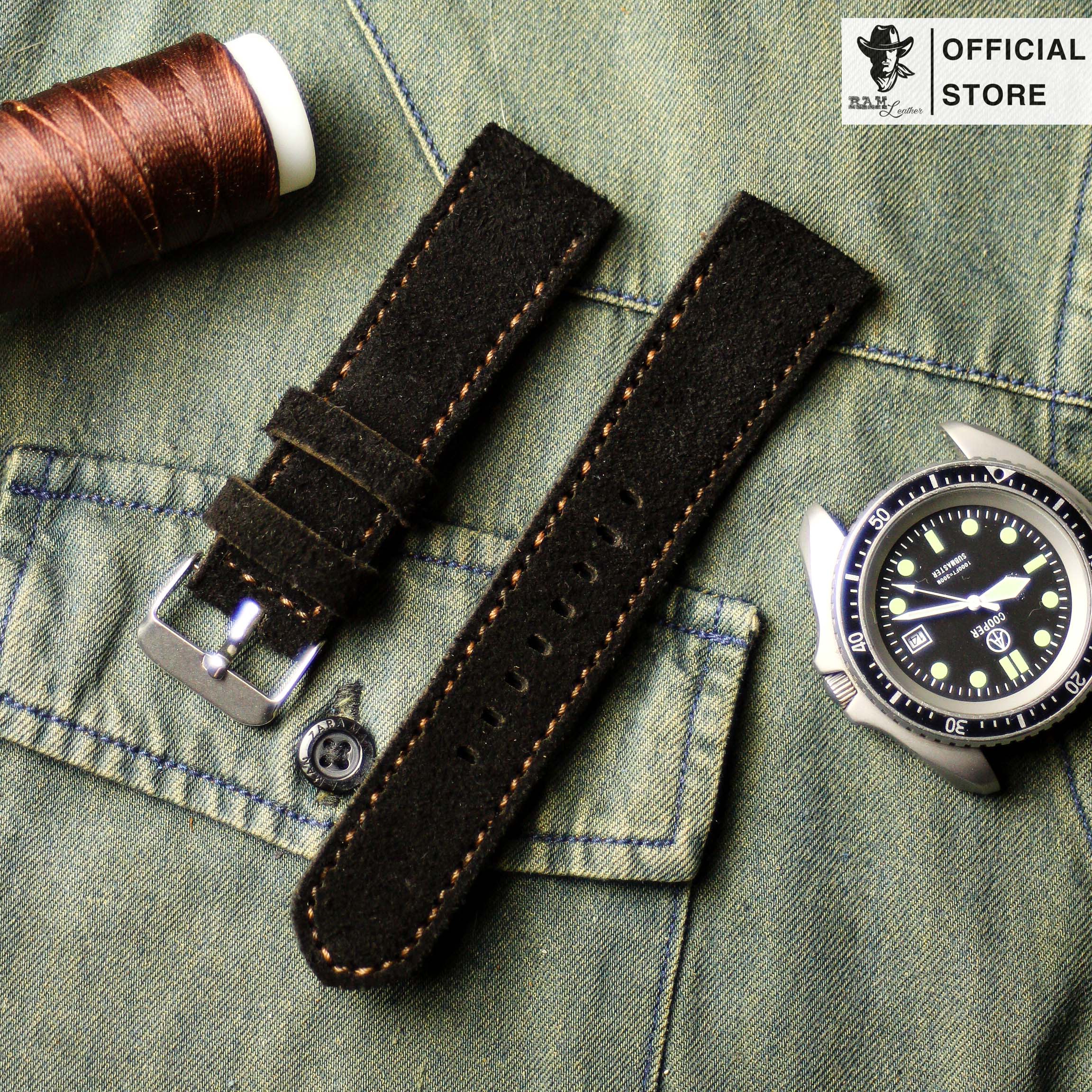 Dây da đồng hồ Siêu bền RAM Leather Classic 1966 Da Lộn Đen