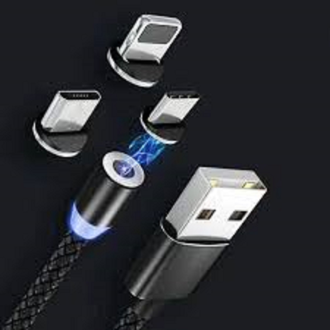 Cáp Sạc Nam Châm Xoay 360 Độ dành cho Iphone + Samsung + Usb Type C - Bọc Dù