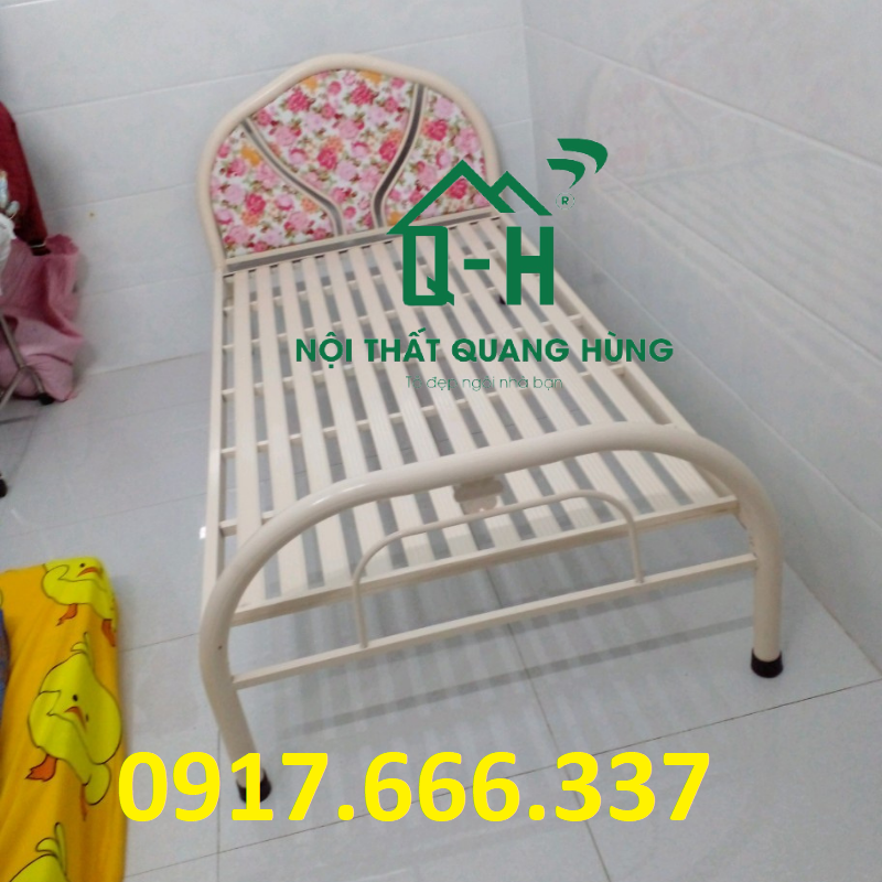 Giường sắt óng tròn 1mx2m màu kem dành cho 1 người nằm - giao hỏa tốc hcm