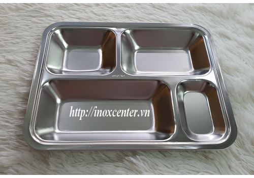 KHAY CƠM INOX 4 NGĂN CẠN -INOX 304 (29X23X2.2 CM)