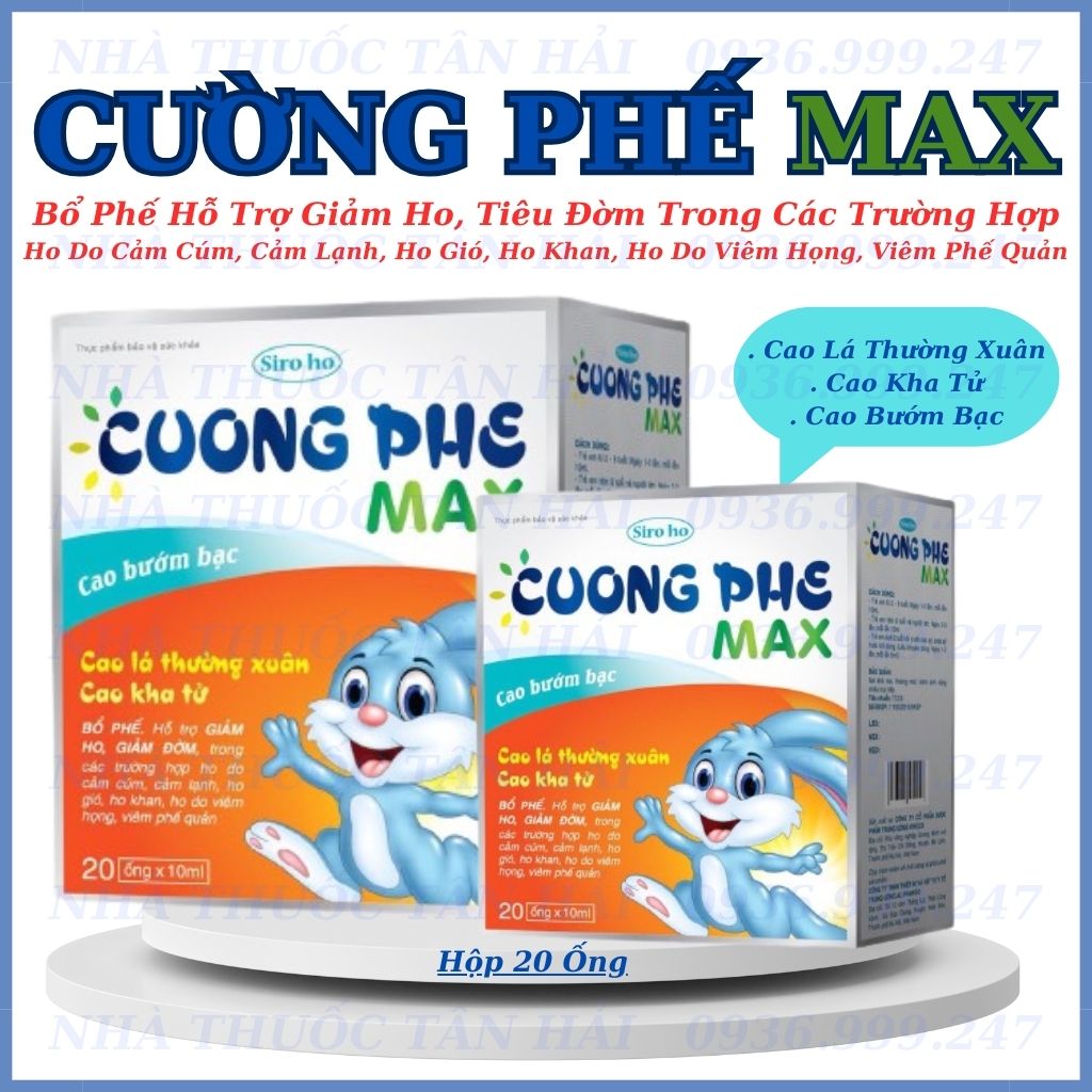 Siro cường phế Max, giúp bổ phế, giảm ho, long đờm, hộp 20 ống
