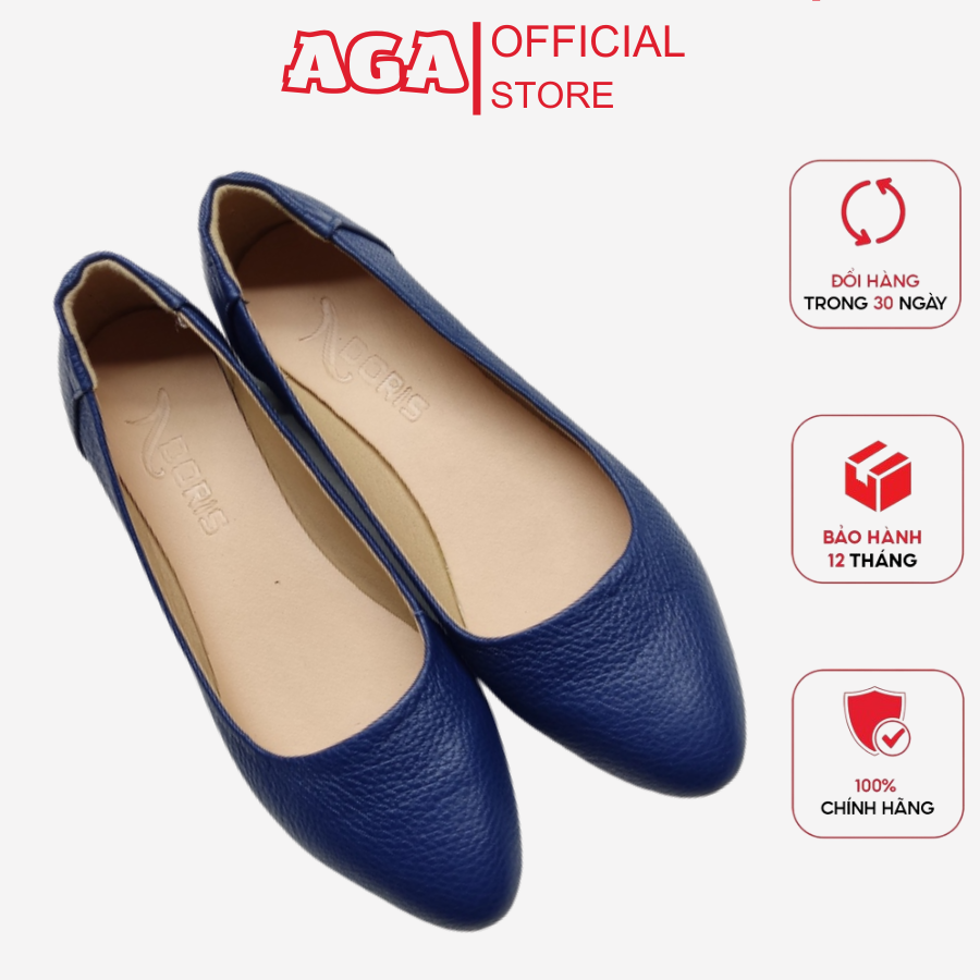 Giày Búp Bê Nữ Da Thật Êm Chân Mũi Nhọn Trơn AGA A010