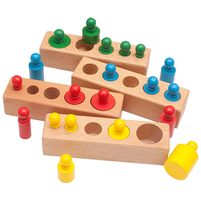 Montessori Cylinder Socket Puzzles Toy Baby Development Practice And Senses Preschool Educational Wooden Toys For Children Gifts
