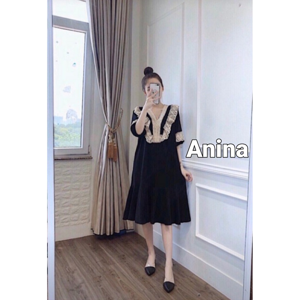 Váy bầu thiết kế viền ren tiểu thư sang chảnh V229