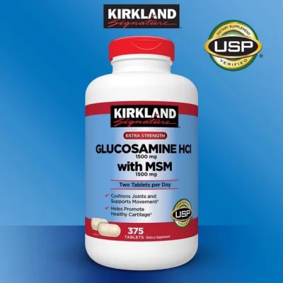 [HCM]Viên bổ khớp Glucosamine HCL 1500M and MSM 1500mg Kirkland chai 375 viên Date 2023
