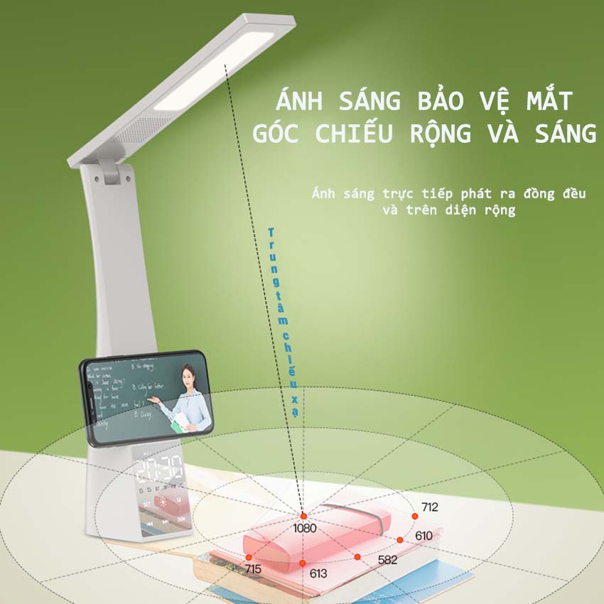 Loa Bluetooth đèn bàn chống cận thị kèm đồng hồ điện tử thông minh T1 LeerFei LF12, loa kết hợp nhiều chức năng, âm thanh hay dành cho bé học tập giải trí