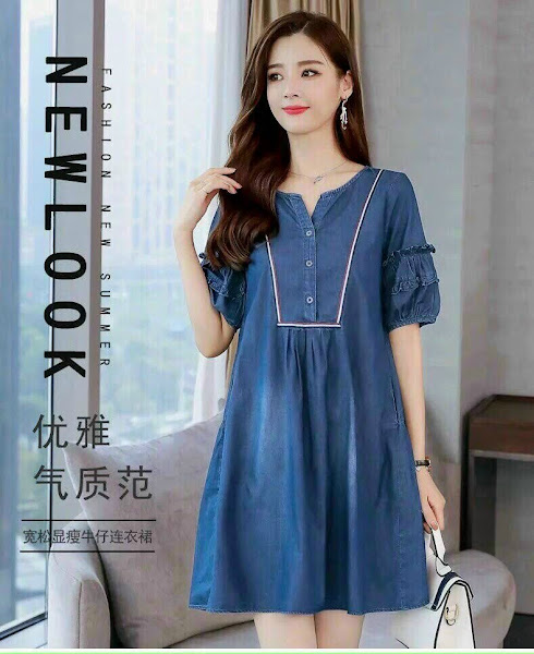 ĐẦM JEAN SUÔNG CỔ PHỐI VIỀN