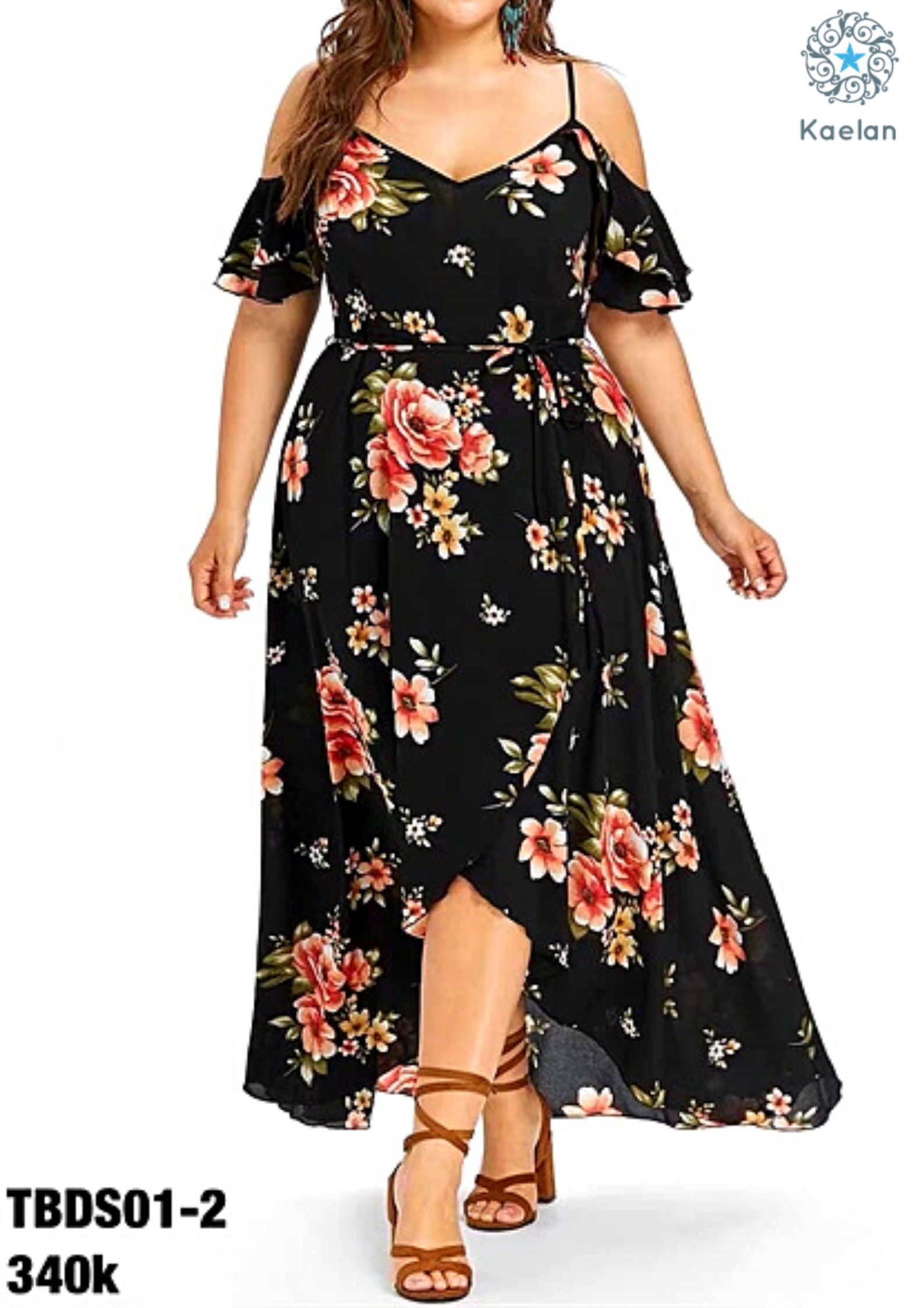 ĐẦM MAXI ĐEN HOA TRỄ VAI BIG SIZE 75 - 110KG (TBDS01-2)