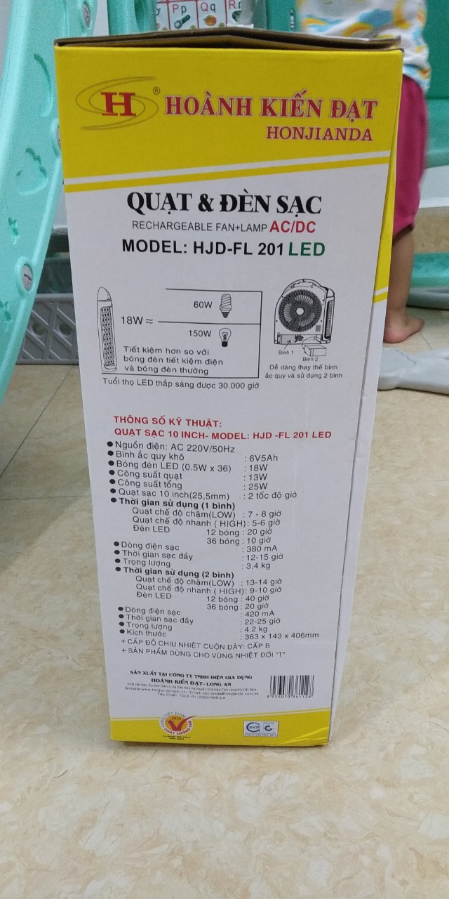Quạt Sạc HONJIANDA HJD-FL203 LED (2 Bình ắc quy)