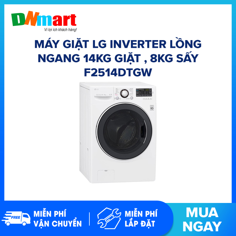 Bảng giá Máy giặt LG Inverter lồng ngang 14kg giặt , 8kg sấy F2514DTGW 1200 vòng/phút Truyền động trực tiếp bền & êm Điện máy Pico
