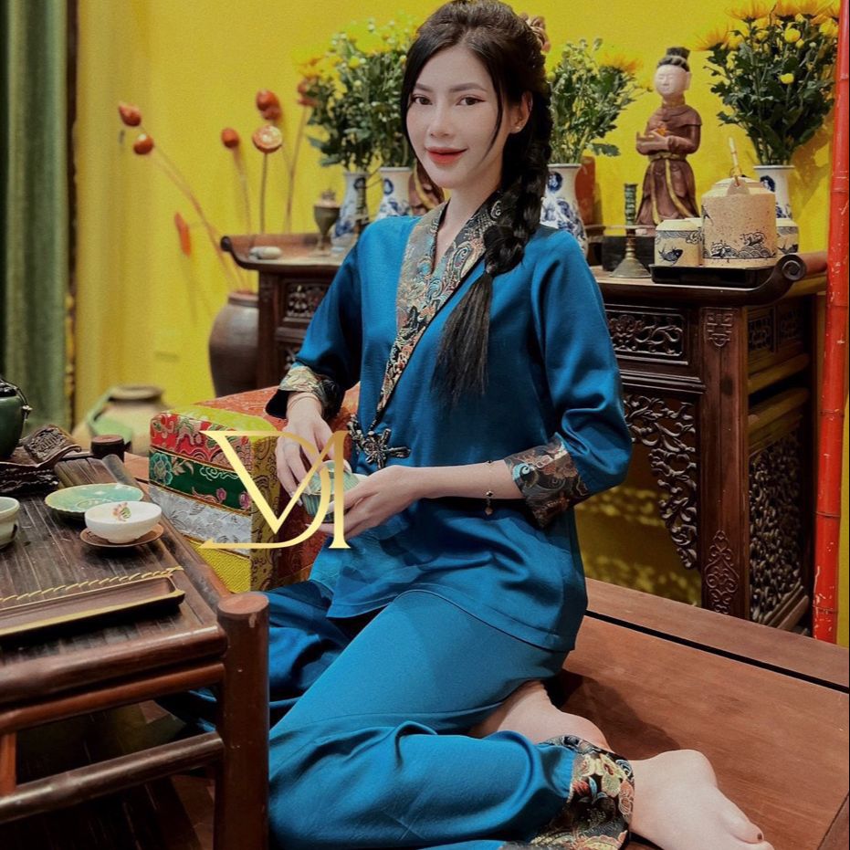 Bộ Quần Áo Đi Chùa Lụa 2 Da Vạt Hò CC