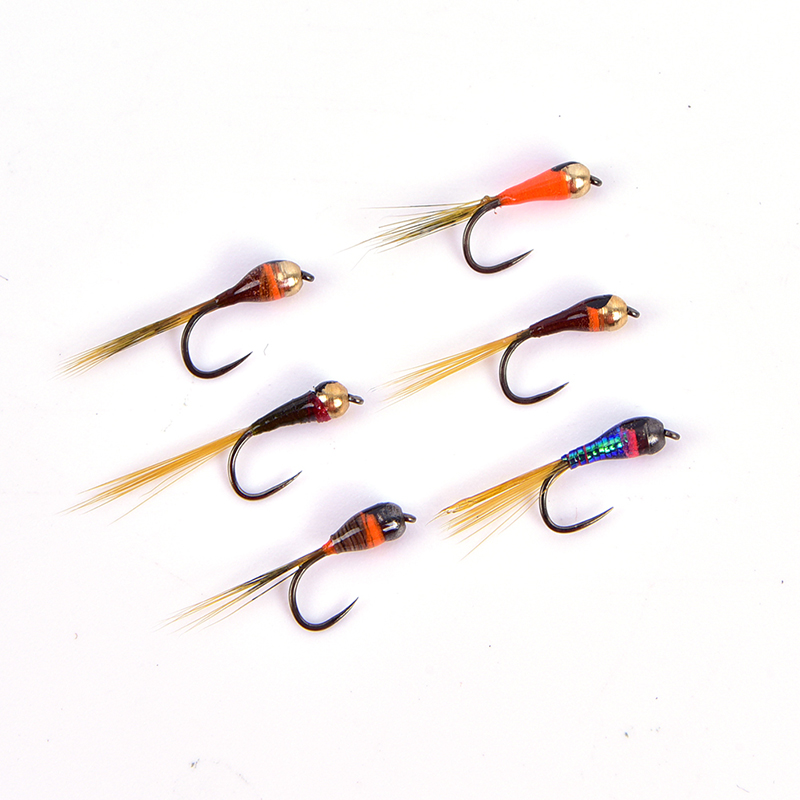 6PCS Copper Head Nymph Beadheads Fly Trout Grayling Trout Fishing Quick Sink Fly