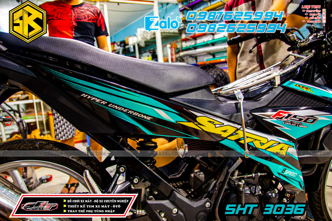 tem rời xe satria xanh đen