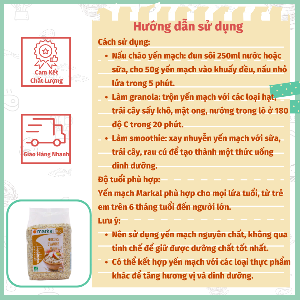 Yến Mạch Cán Mỏng Hữu Cơ Markal 500g của Pháp