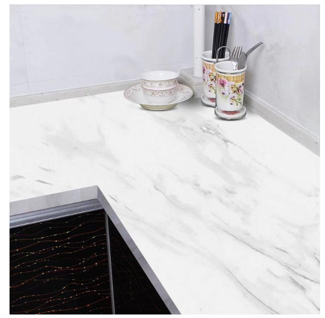 5m x 60cm Decal dán bếp tráng nhôm - Đá hoa cương nền trắng vân xám