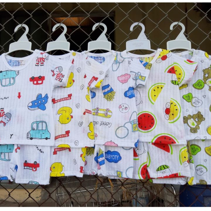 Combo 5 bộ cộc cotton giấy cài vai cho bé