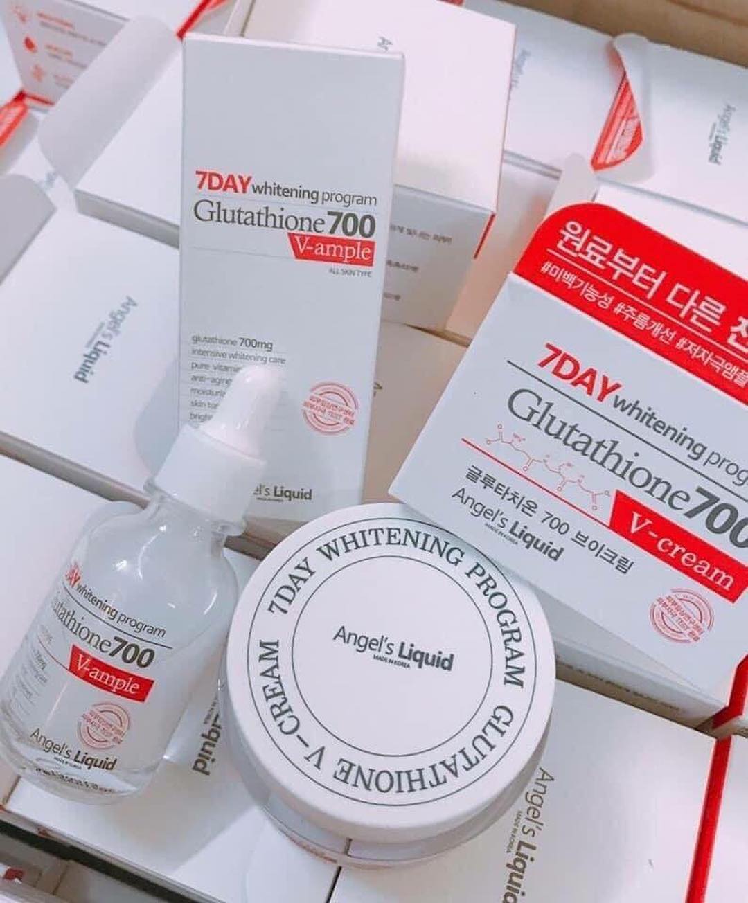 Combo Dưỡng Trắng Da 7DAY Angel's Liquid Whitening Program Gutathione 700V (Serum & Cream)