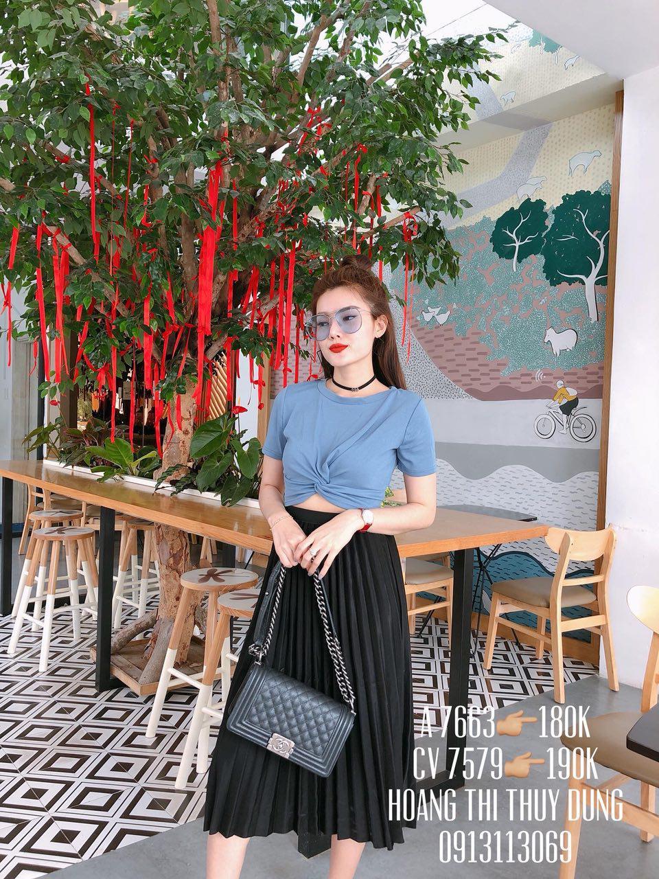 Áo xoắn eo tay ngắn, chất lụa đẹp mê 11435-2 ( MÀU ĐEN )