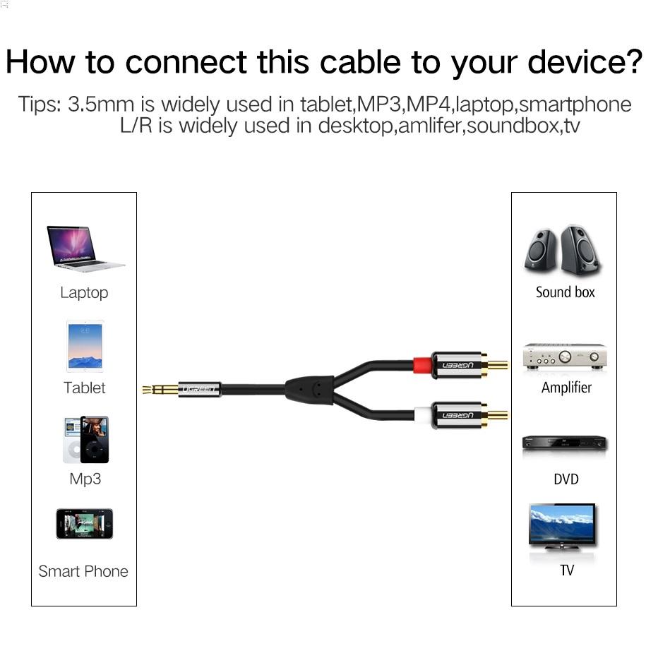 Cáp audio 3.5mm ra 2 đầu RCA 3M Ugreen UG-10590