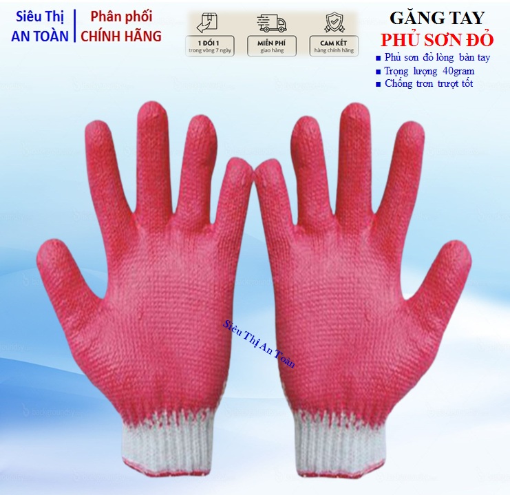 Găng tay sơn đỏ, găng tay len phủ sơn đỏ, găng tay bảo hộ lao động, găng tay chất lượng