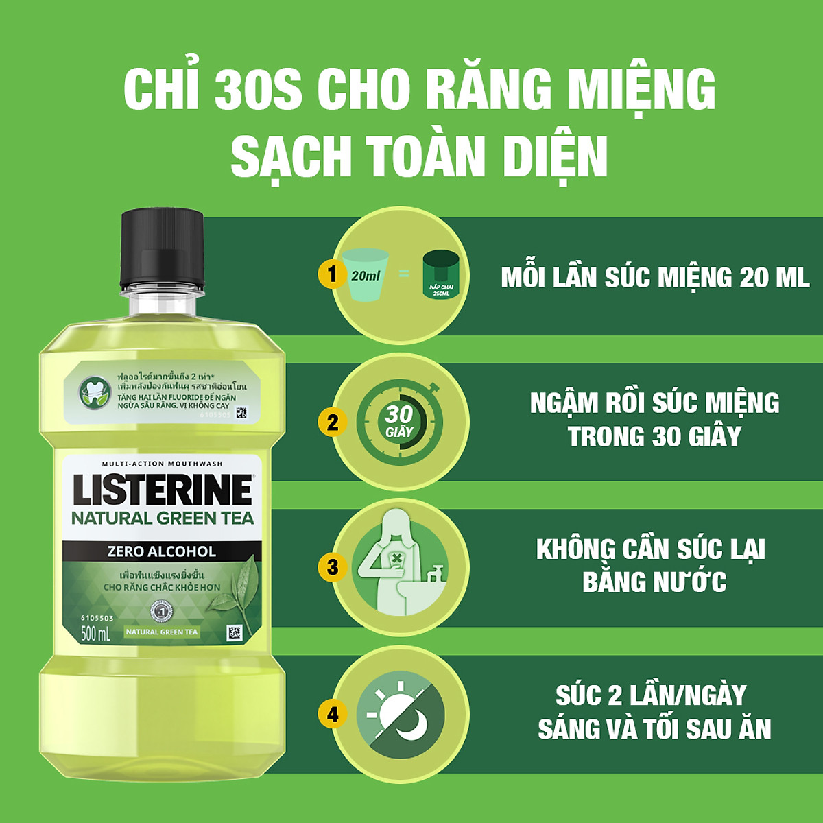 Nước súc miệng Listerine Trà xanh 500ml